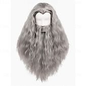 preiswerte Historische Perücken-Lange graue Herrenperücke und Bartset für Halloween-Cosplay (Weihnachtsmann, Zauberer)