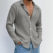 baratos Camisas casuais inteligentes masculinas-Homens Camisa Social Malha canelada Camisa casual Camisa de colarinho de banda camisa de botão Branco Azul Royal Cinzento Azul Claro Manga Longa Tecido Colarinho Casual Diário Roupa Moda Moderno