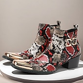 economico Stivali in pelle di alta qualità-stivaletti da uomo con stampa serpente rossa e nera: pelle pregiata con dettagli dorati, scelta elegante per feste di Natale e occasioni festive