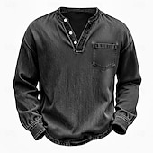 voordelige Casual Henley-T-shirt-Voor heren Henley-shirt Overhemd van 100% katoen met zure wassing T-shirt T-shirt Lange mouw Wijnoogst Effen kleur Retro vintage Casual Vintagestijl Kledingstuk geverfd gewassen Henley Casual Lente