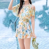 abordables Surfing Tankinis &amp; Bikinis-Mujer Camiseta Protección Solar Surf Traje de baño Bañadores Floral Bañadores Rosa Verde Trébol FPS 50+ Control de barriga Surf Playa Vocación Verano