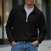 voordelige Klassieke polo voor heren-Voor heren Trui-sweatshirt Polo met rits Vakantie Straat Rits Lange mouw Modieus Basic Geometrisch Effen Mode Lente &amp; Herfst Alle seizoenen Normale pasvorm Zwart Wit khaki Donkergrijs Trui-sweatshirt