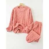 olcso Női hálófelsők és -alsók-Női Pizsama Alkalmi Kényelmes Tiszta szín Rugalmas derék Nadrág Otthon Napi Hosszú ujj Terített nyak Fehér Rubin Sötétkék Bíbor Khakizöld Tavasz Ősz Tél Laza öltözet