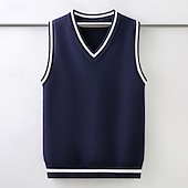 billiga Tröjor och koftor-Barn Pojkar Pullover tröja Färgblock Ärmlös V-ringad Utomhus Mode Marinblå Höst Kläder 4-12 år