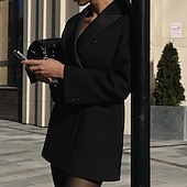 ieftine Blazere și costume-Pentru femei Blazer Sacou Comfortabil Nasturi Modă Casual Culoare solidă Stradă Purtare Zilnică Ieșire Sfârșit de săptămână Regulat Răsfrânt Fit regulat Manșon Lung Îmbrăcăminte exterioară Negru