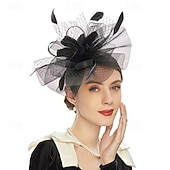 billige Fascinatorer-Hodepryd Fjær Tøy Bryllup Bursdag Hesteløp Elegant Årgang Klassisk Med Fjær Tyll Hodeplagg Hodeplagg