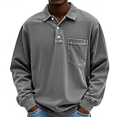 preiswerte Klassisches Poloshirt für Herren-Herren Poloshirts Golfshirt Lässig Straße Revers Langarm Basic Modern Einfach Tasche Knöpfe Frühling Herbst Normale Passform Violett Marineblau Fuchsie Khaki Armeegrün Grau Poloshirts