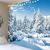 tanie Leśny gobelin-gobelin z zimowym śniegiem, las, białe Alpy, góra, zimowa scena, gobelin ze śnieżnym krajobrazem leśnym, dekoracja ścienna do sypialni, salonu, akademika, dekoracja domu