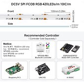 cheap Remote Control-FCOB COB WS2812B IC RGB LED Strip DC5V (Optional Bluetooth Smart APP Controller) 3.2-16.4FT Individual Addressable 420Pixel/m  10IC Dream Color IP30 Non-Waterproof High Density Light 0.32in Width