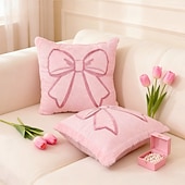 cheap Textured Throw Pillows-Pink Bow Pillow Cover 2D Flat Print Plush Throw Pillow Decorative Cushion for Sofa Living Room Valentine s Day Accent Pillow Soft Comfortable Bed or Couch Decorative Throw