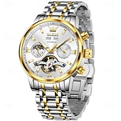 Χαμηλού Κόστους Μηχανικά Ρολόγια-OLEVS Αντρικό Μηχανικό Αυτόματο Ρολόι Πολυτελές Ρολόι Χεριού Σκελετού Διάμετρος 42mm Αδιάβροχο Χρυσό Μπλε Ρολόι Δώρο για άντρες 6740