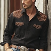 baratos camisas ocidentais dos homens-Homens Estampa floral Étnico Flores Camisa Social camisa ocidental Camisa de caubói Manga Longa Vintage retrô Casual Ao ar livre Roupa de Trabalho Primavera Outono Aberto para a Lateral Dois bolsos