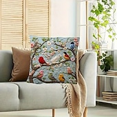 baratos Jogue travesseiros, inserções e capas-Capa de almofada inspirada em pássaros da primavera, com estampa plana 2D, estilo moderno, bordado em um lado, fechamento com zíper, tecido de poliéster, capa de almofada decorativa para casa.