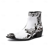 baratos Botas de couro premium-Botas masculinas em couro legítimo preto e branco com estampa exclusiva - calçado moderno para homens antenados em moda e para ocasiões casuais.