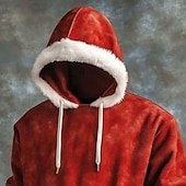 olcso Vicces karácsonyi ruha-férfi karácsonyi kapucnis pulóver hangulatos piros és zöld színű blokkos pulóver klasszikus vintage pulóver ünnepi téli pulóver zsebes karácsonyi ajándékokkal