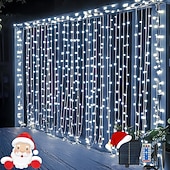 رخيصةأون يعمل بالطاقة الشمسية-أضواء ستارة 10 * 10 قدم 300 LED 8 أوضاع جهاز تحكم عن بعد شمسية أضواء خيط معلقة داخلية وخارجية مقاومة للماء لزينة الأعراس والمهرجانات