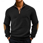 preiswerte Einfache Sweatshirts-Herren Zip Up Sweatshirt Waffel-Sweatshirt Pullover Schwarz Weiß Marineblau Khaki Dunkelgray Halber Reißverschluss Einfach Reißverschluss Tasche Arbeit Sport &amp; Outdoor Lässig ohne Druck Aktiv Vintage