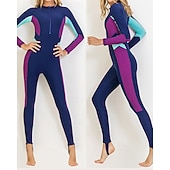 cheap One Pieces Rash Guards-Women's Full Body Rash Guard One Piece Surfing Suit Color-blocking with Built in Bra  UPF 50+ Tummy Control Long Sleeve Diving Suit Surfing Canoeing Snorkeling Winter