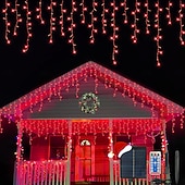 billiga Solsträngljus-Solcellsdrivna vattentäta julispljus 10 meter 400 lysdioder 48 droppar 8-funktions timer fjärrkontroll genomskinlig tråd anslutningsbar ljusslinga innergård balkong träd veranda takfot dekorativa ljus