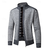 billiga cardigan tröja för män-Herr Tröja Cardigan Tröja Blixtlåströja Ribbad Sticka Vanliga toppar Dragkedja Lappverk Slät Hög krage Semester Mode Ledigt Dagliga kläder Kläder Vår &amp; Höst Höst vinter Blå Ljusgrå M L XL