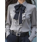 economico Bluse Semplici-Per donna Camicia elegante Blusa Volant Fiocco Tinta unica Elegante Essenziale Casual Manica Lunga Collo ripiegato Top Regolari Quotidiano Ufficio Lavoro Nero Bianco Rosso Grigio Primavera Autunno