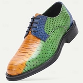 cheap Elemental Dress Shoes-Men's Green and Tan Leather Dress Shoes – Unique and Trendy Design, Ideal for Special Occasions, Fashion-forward Events and Office Wear