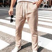 cheap Casual Pants-Men's Trousers Casual Pants Drawstring Pocket Elastic Waist Plaid Comfort Soft Outdoor Daily Holiday Fashion Classic Style Dark Khaki Light Khaki Micro-elastic