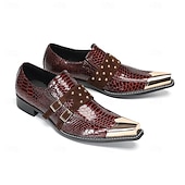 economico Scarpe Eleganti Classiche-Men's Genuine Leather Burgundy Snakeskin Dress Shoes, Stylish Double Monk Strap Shoes for Weddings, Luxury Footwear for Groom and Wedding Guests