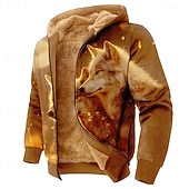 economico Felpe da Caccia-Per uomo Lupo Pile Felpa con Cappuccio Felpa Moda Quotidiano Semplice Casual Girocollo All'aperto Arrampicata Marrone Con zip Autunno Inverno progettista S M L XL 2XL 3XL