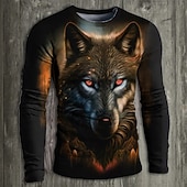  Ανδρικά Ζώο Λύκος Μπλουζάκι Μακρυμάνικο Κοντομάνικη μπλούζα 3D εκτύπωση Στρογγυλή Ψηλή Λαιμόκοψη Πουκάμισο Μοντέρνα Βασικό Causal Καθημερινά Δρόμος Θαλασσί Μπλε της Λίμνης Πορτοκαλί Καλοκαίρι Άνοιξη