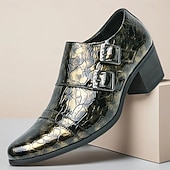 abordables Zapatos de monje-Zapatos monk strap para hombre en negro y dorado con estampado de cocodrilo: piel sintética de primera calidad, diseño de lujo con doble hebilla, perfectos para eventos formales, bodas y ocasiones de negocios.