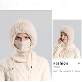 cheap Warm&amp;Heated Collection-3-in-1 Beanie Hat Neck Warmer Face Cover Women Outdoor Knitted Hat with Fleece Lined Face Mask and Neck Warmer All-in-One Beanie for Cycling Hiking Winter Cold Weather Warm Headwear