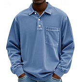 preiswerte Klassisches Poloshirt für Herren-Herren Poloshirts Golfshirt Lässig Straße Revers Langarm Basic Modern Einfach Tasche Knöpfe Frühling Herbst Normale Passform Violett Marineblau Fuchsie Khaki Armeegrün Grau Poloshirts