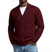 abordables suéter de la rebeca de los hombres-Hombre Pulóveres Chaqueta de Punto Cárdigan Estriado Tejer Tops regulares Botones Plano Escote en Pico Moda Ropa de calle Vacaciones Casual Ropa Otoño Invierno Burdeos Azul S M L