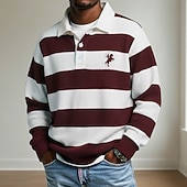 baratos Polo de rúgbi masculino-Homens Tiras Horizontais Pólo Pólo Rúgbi Camisas Polo de Rugby Manga Longa Camisas polo Lapela Roupa de Esporte Casual Escola Roupa Esportiva Roupa Diária Impressão 3D Primavera Outono Inverno Azul