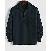 preiswerte Herren Popover Hemden-Herren Hemd Popover-Hemd Freizeithemd Strandhemd Cordhemd Braun Grün Dunkel Blau Aprikose Langarm Einfarbig Revers Urlaub Lässig Tasche Bekleidung Mode Lässig Bequem