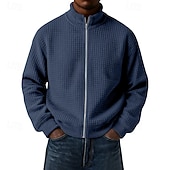 cheap Basic Sweatshirts-Men's Sweatshirt Waffle Sweatshirt Full Zip Sweatshirt Wine Standing Collar Plain Zip Up Textured Casual Daily Sports &amp; Outdoor Streetwear Cool Sportswear Spring &amp;  Fall Clothing Apparel Hoodies