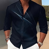 economico Geometrica-Per uomo Geometrico Sfumatura Linea Camicia Camicia con colletto alla coreana Manica Lunga Moda Casual Abbigliamento Quotidiano Ferie Primavera Autunno Collo alla coreana Colletto alla coreana Stampa