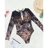 Χαμηλού Κόστους Rash Guards One Pieces-Γυναικεία Προστατευτικά Μαγιό Ολόσωμα μαγιό Γραφική Μπόχο Δίχτυ Προστασία UV Αναπνέει Μακρυμάνικο Μαγιό Σέρφινγκ Παραλία Διακοπές Άνοιξη