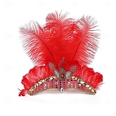 cheap Accessories-Carnival 2026 Rio Carnival Samba Accessories Hot Pink Ostrich Feather Headdress for Women - Sequin Rhinestone Headpiece - Carnival Showgirl Mardi Gras Costume Brazil Festival Performance Costume