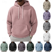 tanie podstawowe bluzy męskie-Męskie Bluza z Kapturem Bluzy z kapturem Waffle Zjechać na pobocze Czarny Biały Jasnozielony Rumiany róż Granatowy Kaptur Równina Kieszeń kangurka Teksturowany Codzienny Sport i turystyka Święto Moda