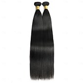 baratos 1 pacote de fios de cabelo humano-1 pacote Tecer Cabelo Cabelo Brasileiro Yaki Liso Extensões de cabelo humano Cabelo Humano Tecer 10-30 polegada Preta Riscas Naturais
