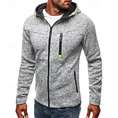 お買い得  メンズベーシックパーカー-男性用 パーカー フルジップパーカー ブルー ブラック ライトグレー フード付き 平織り パッチワーク スポーツ 日常 祝日 ポリエステル ストリートファッション ベーシック カジュアル 秋 冬 衣類 パーカー トレーナー