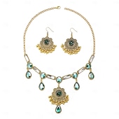 abordables Collier pour femme-Parure traditionnelle indienne de collier et boucles d&#039;oreilles ornée de pierres précieuses colorées et de perles - bijoux de mariée et de fête