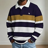 billige Rugbypolo for menn-Herre Horisontale strips Vaffel poloskjorter Rugby poloskjorter Langermet Poloskjorter Skjorter med krage Fritid treningsklær Dagligdagstøy Knapper Vår Høst Vinter Rød
