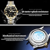 halpa Mekaaniset kellot-OLEVS Miesten Mekaaninen Kello Luksus Muoti Liiketoiminta Rannekello Automaattinen Mekaaninen Kello Vesitiivis loistava Ruostumaton Teräs Viikko Miesten Kello