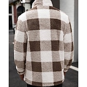 Недорогие Толстовка с капюшоном из флиса-Муж. Толстовка Флисовая толстовка Флисовая жилетка Синий Хаки Воротник-стойка В клетку Карман Для занятий спортом Повседневные Праздники Полиэстер Уличный стиль Классический На каждый день Осень Зима