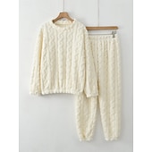 olcso Női hálófelsők és -alsók-Női Pizsama Alkalmi Kényelmes Tiszta szín Rugalmas derék Nadrág Otthon Napi Hosszú ujj Terített nyak Fehér Rubin Sötétkék Bíbor Khakizöld Tavasz Ősz Tél Laza öltözet