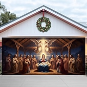 billige Julegarasjeportdeksler-jul garasjeportdeksel julekrybbe 2025 stort hengende bakteppe religiøs høytid veggmaleri utendørs dekor fest fotografering bakgrunn hage hjem festlig juledekorasjon