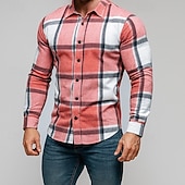 preiswerte Herren-Oberhemden-Herren Hemd Flanellhemd Kariertes Hemd Knopfhemd Overshirt Karomuster Outdoor Straße Blau Schwarz Rosa Rote Langarm Revers Frühling &amp; Herbst Bekleidung